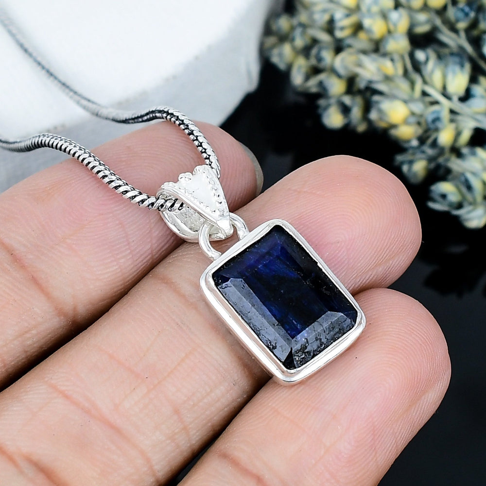ZAREYA Midnight Depth Pendant – 925 Silver | Blue Rectangle Statement