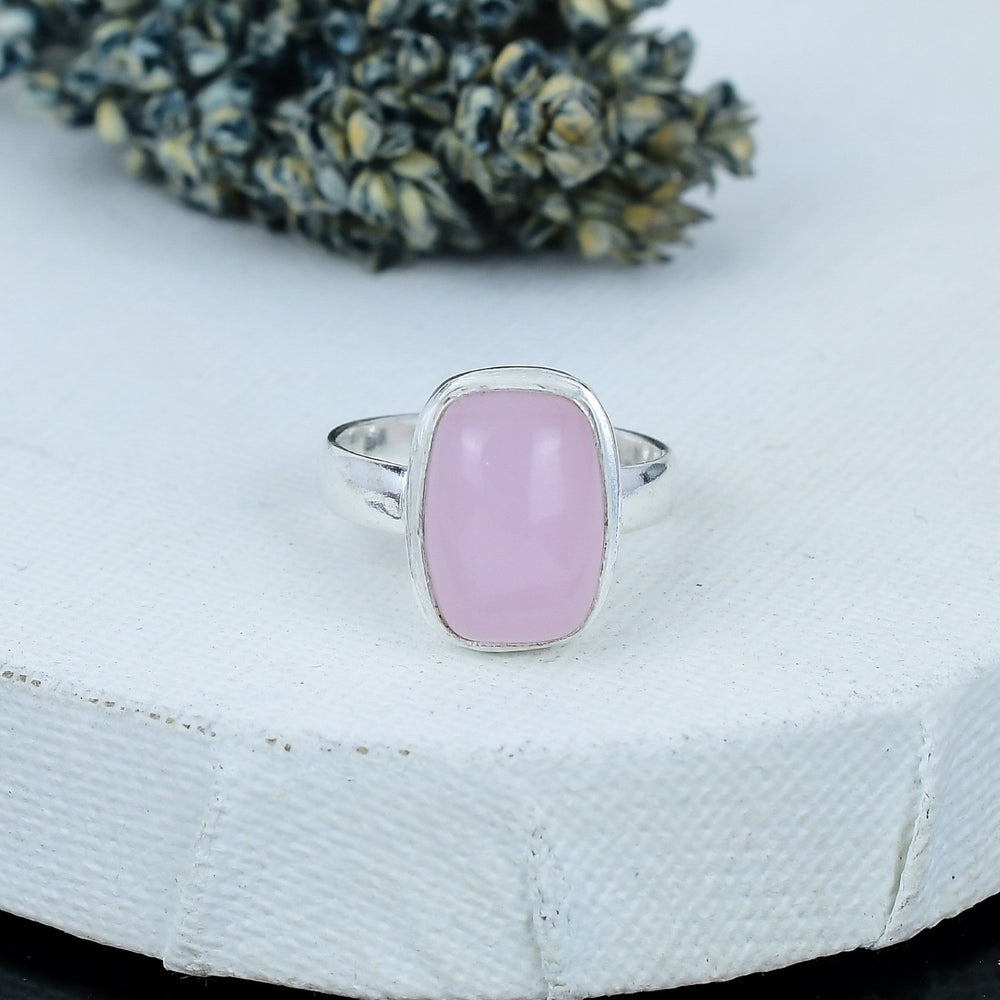 ZAREYA Pink Chalcedony Ring – 925 Silver | Rectangular Soft Glow Statement