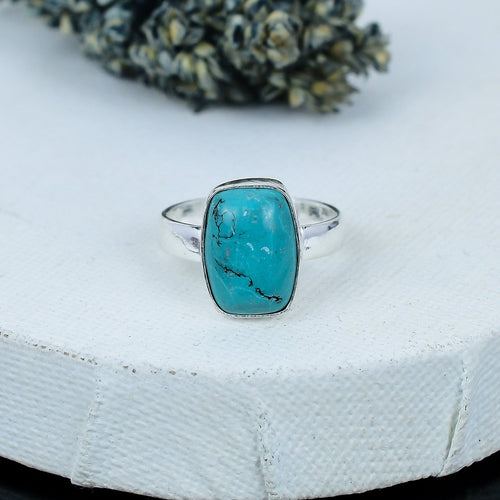 ZAREYA Turquoise Dream Ring – 925 Silver | Rectangle Minimalist Boho Statement