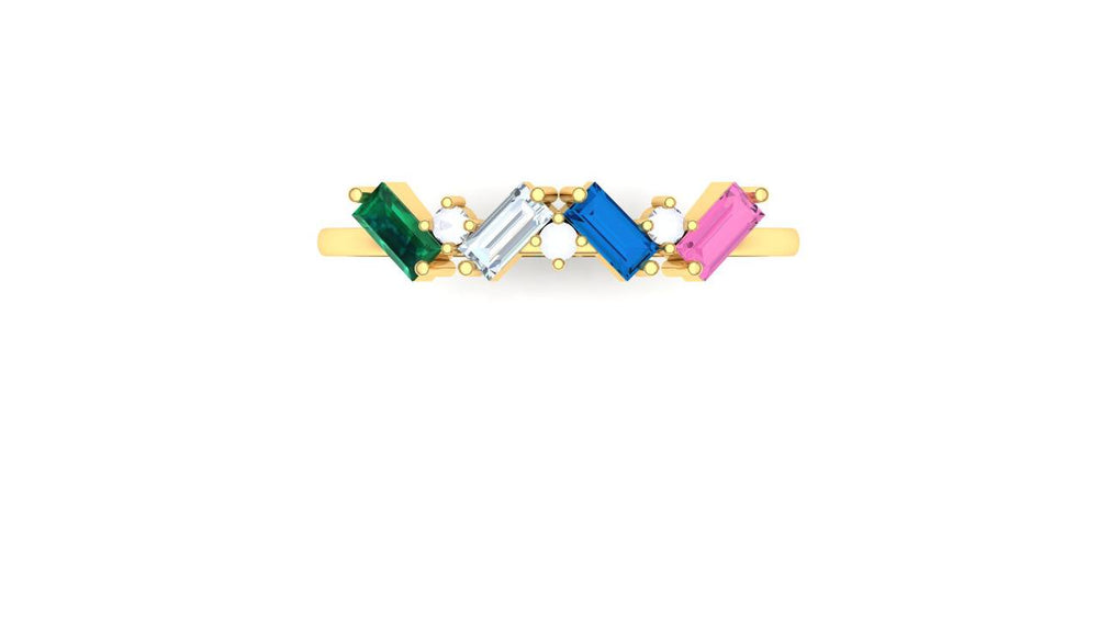 ZAREYA Rainbow Baguette Ring – 925 Sterling Silver, Gold Plated