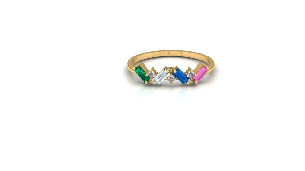 ZAREYA Rainbow Baguette Ring – 925 Sterling Silver, Gold Plated