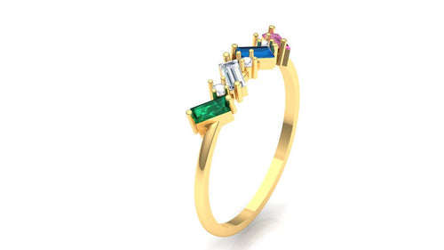 ZAREYA Rainbow Baguette Ring – 925 Sterling Silver, Gold Plated