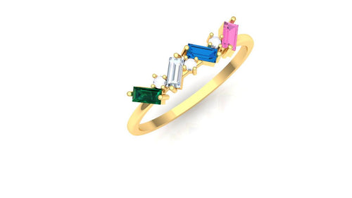 ZAREYA Rainbow Baguette Ring – 925 Sterling Silver, Gold Plated