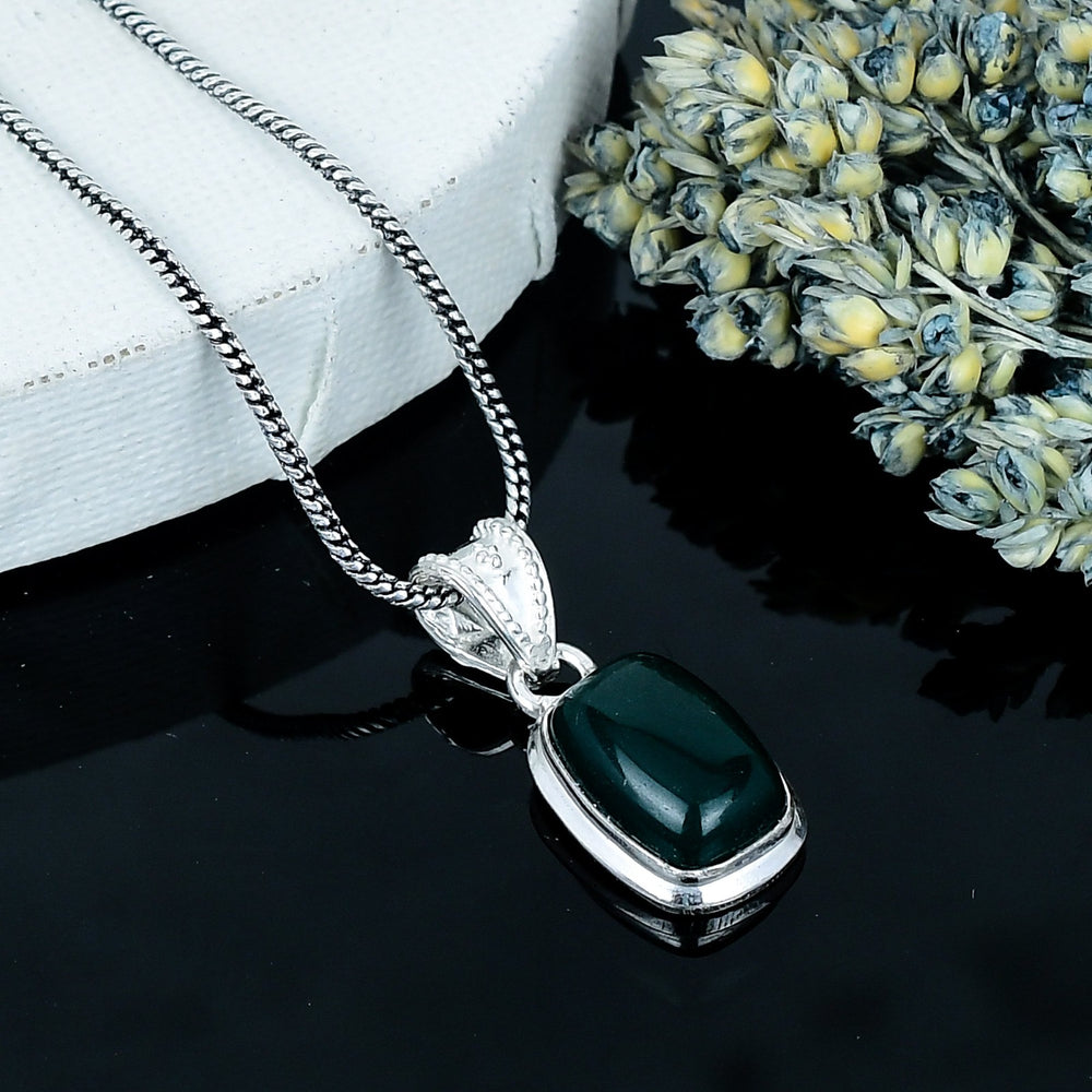 ZAREYA Bloodstone Power Pendant – 925 Silver | Deep Green Bold Statement Necklace