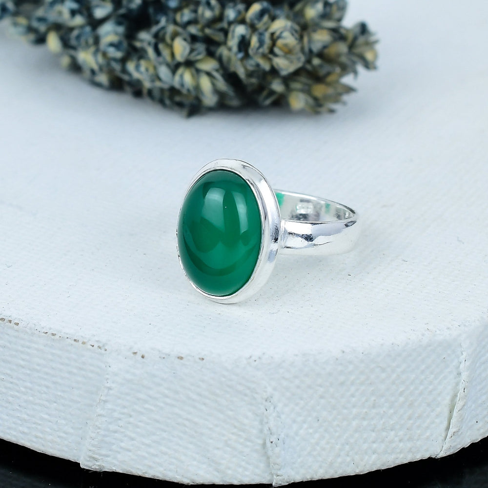 ZAREYA Green Onyx Ring – 925 Silver | Oval Bold Energy Stone