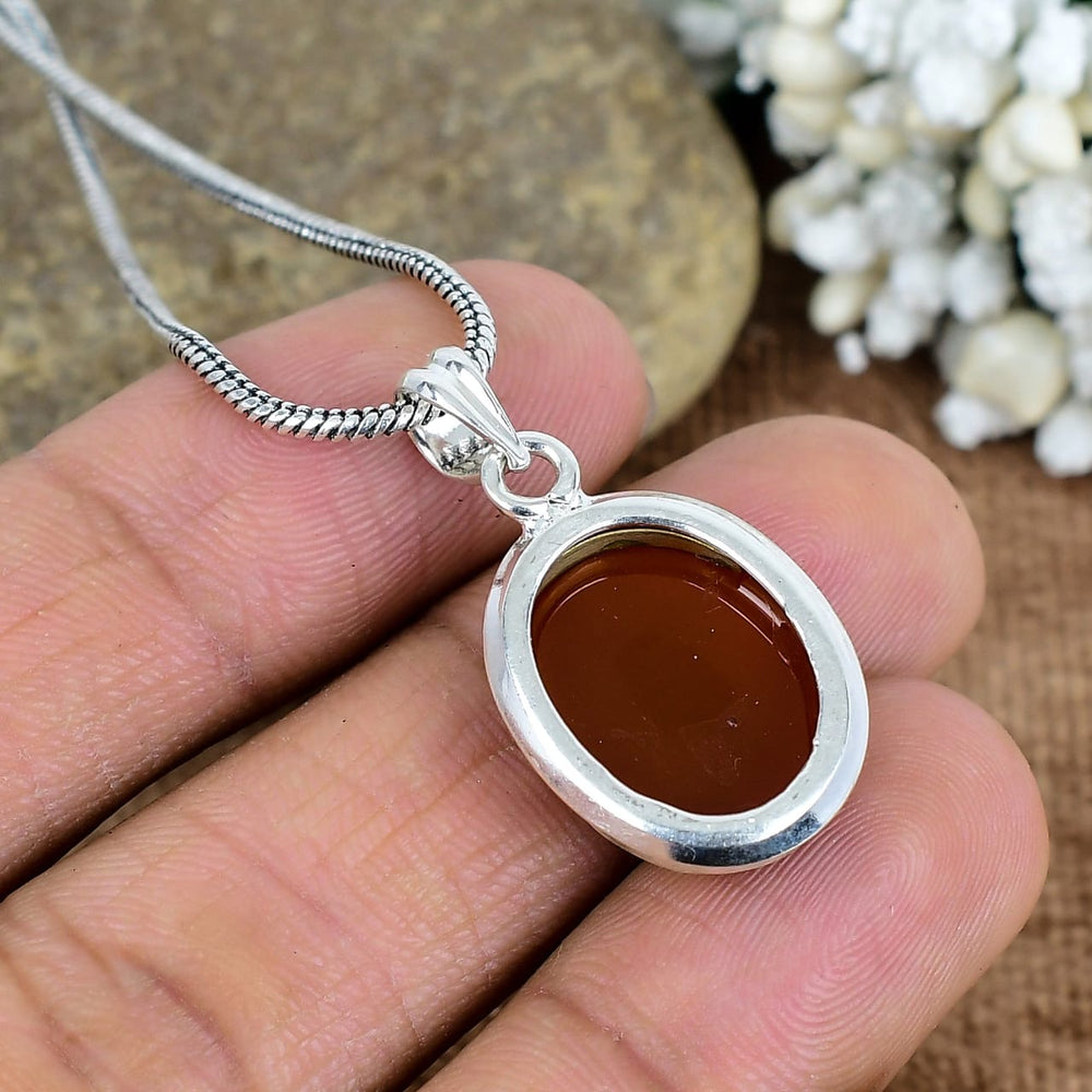 ZAREYA Fiery Carnelian Pendant – 925 Silver Oval Gemstone Necklace