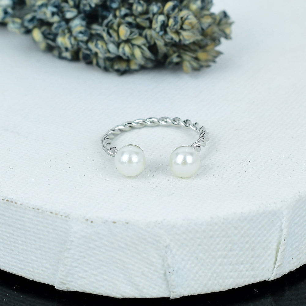 ZAREYA Twin Pearl Twist Ring – 925 Silver | Elegant Minimal Adjustable Ring
