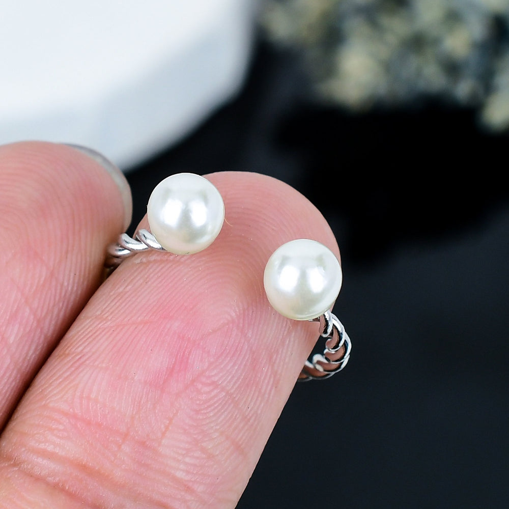 ZAREYA Twin Pearl Twist Ring – 925 Silver | Elegant Minimal Adjustable Ring