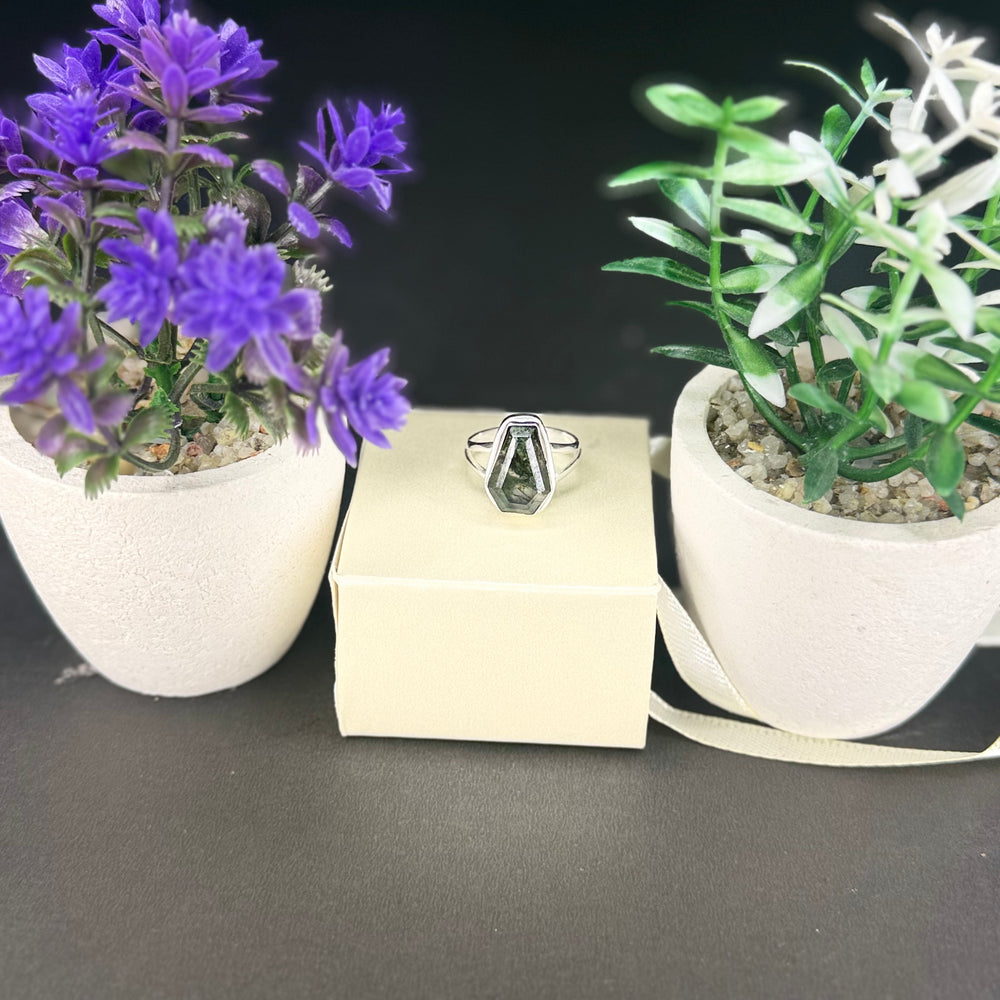 ZAREYA Moss Agate Shield Ring – 925 Silver | Nature-Inspired Statement Jewelry