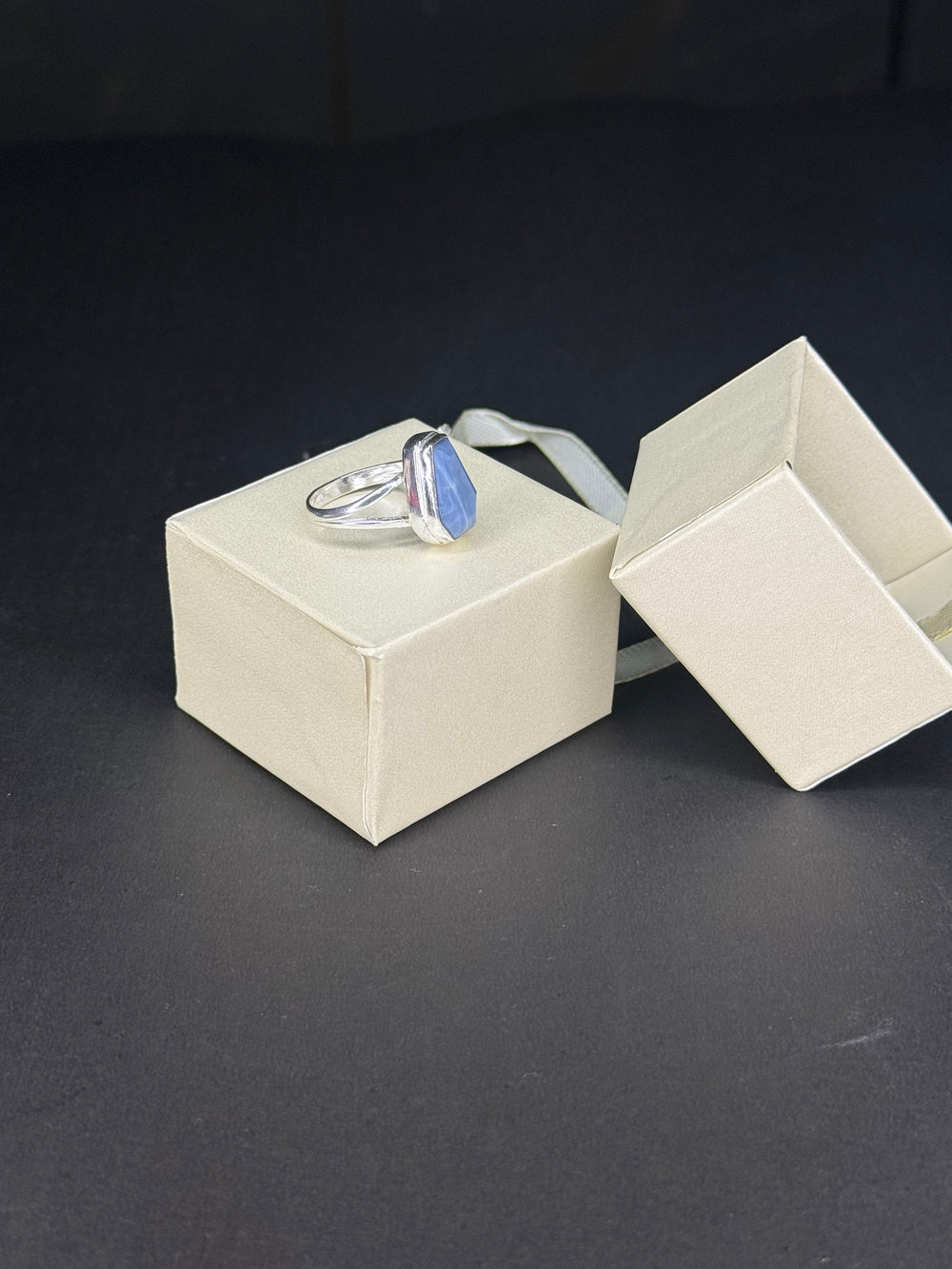 ZAREYA Blue Chalcedony Shield Ring – 925 Silver | Minimal Luxe Jewelry for Women