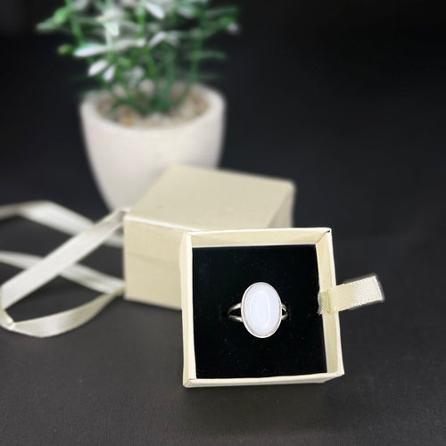 ZAREYA White Chalcedony Oval Ring – 925 Silver | Minimal Luxe Jewelry