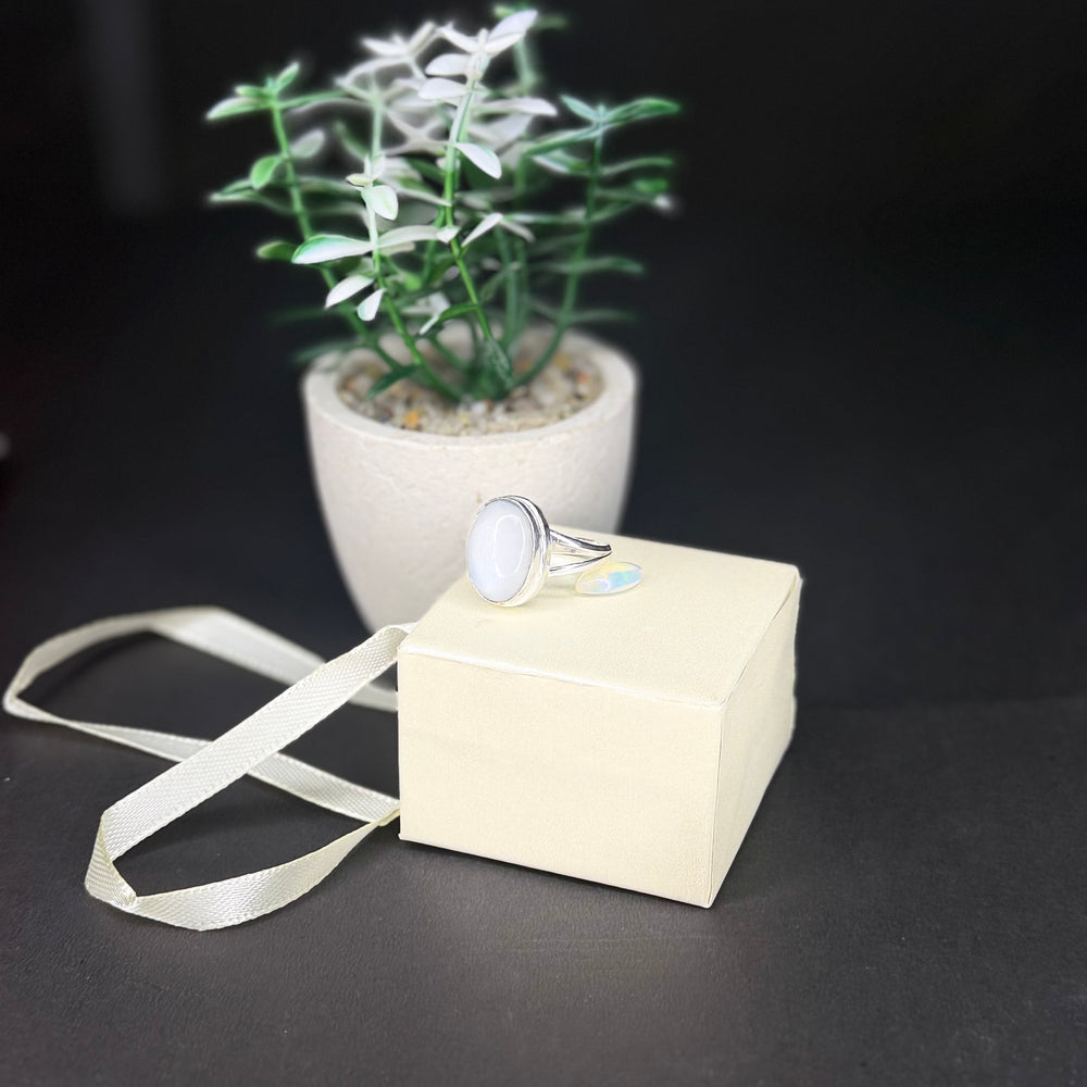 ZAREYA White Chalcedony Oval Ring – 925 Silver | Minimal Luxe Jewelry