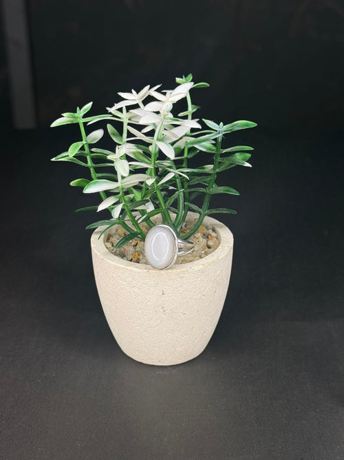 ZAREYA White Chalcedony Oval Ring – 925 Silver | Minimal Luxe Jewelry