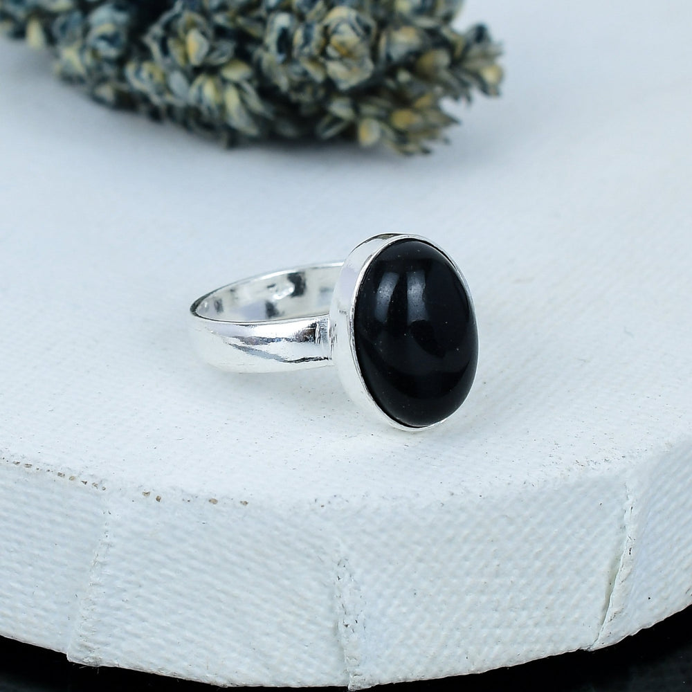ZAREYA Black Onyx Oval Ring – 925 Silver | Bold Minimalist Statement Ring