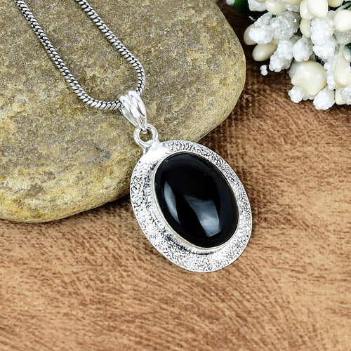 ZAREYA Noir Onyx Pendant – 925 Silver with White Accents