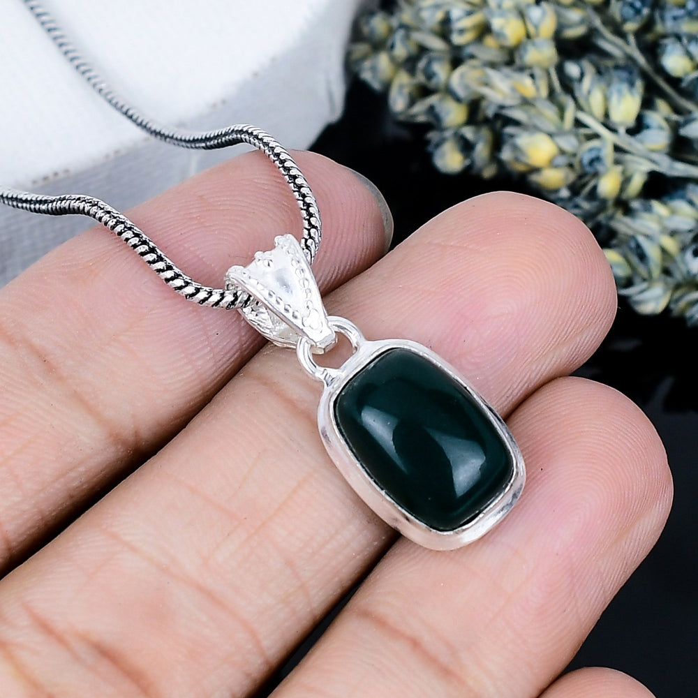 ZAREYA Bloodstone Power Pendant – 925 Silver | Deep Green Bold Statement Necklace