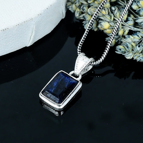 ZAREYA Midnight Depth Pendant – 925 Silver | Blue Rectangle Statement
