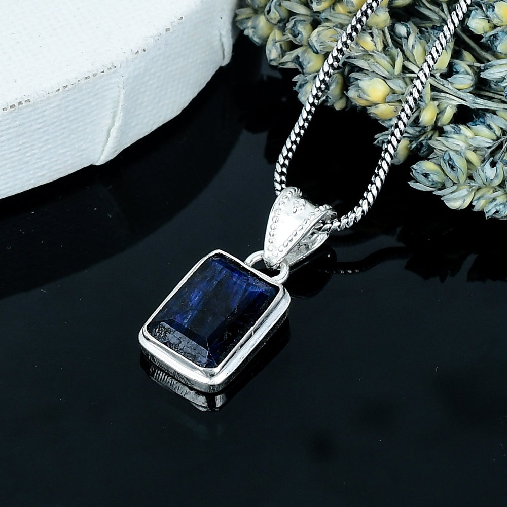 ZAREYA Midnight Depth Pendant – 925 Silver | Blue Rectangle Statement