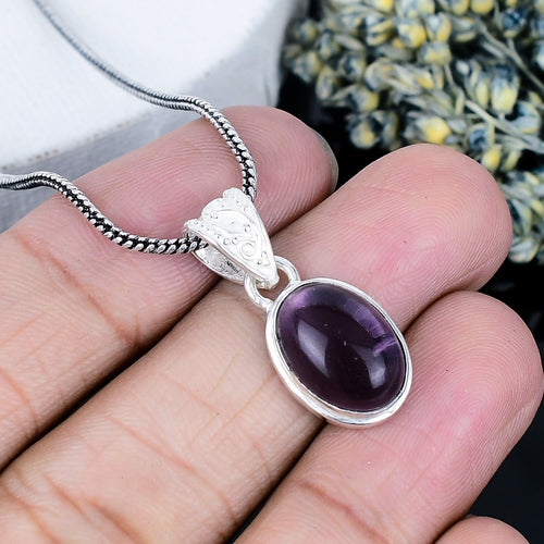 ZAREYA Oval Amethyst Pendant – 925 Silver | Royal Purple Glow Necklace