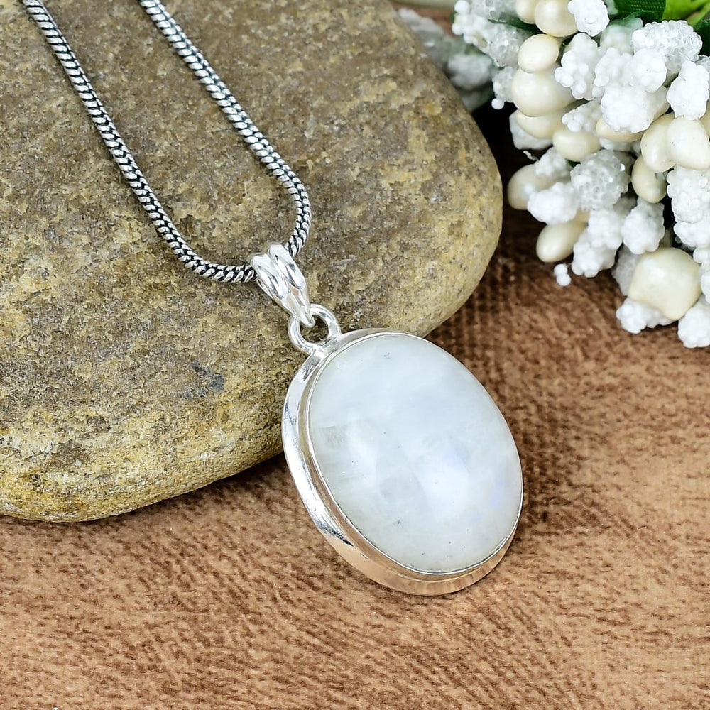 ZAREYA Oval White Glow Pendant – 925 Silver | Spiritual Moon Energy Necklace