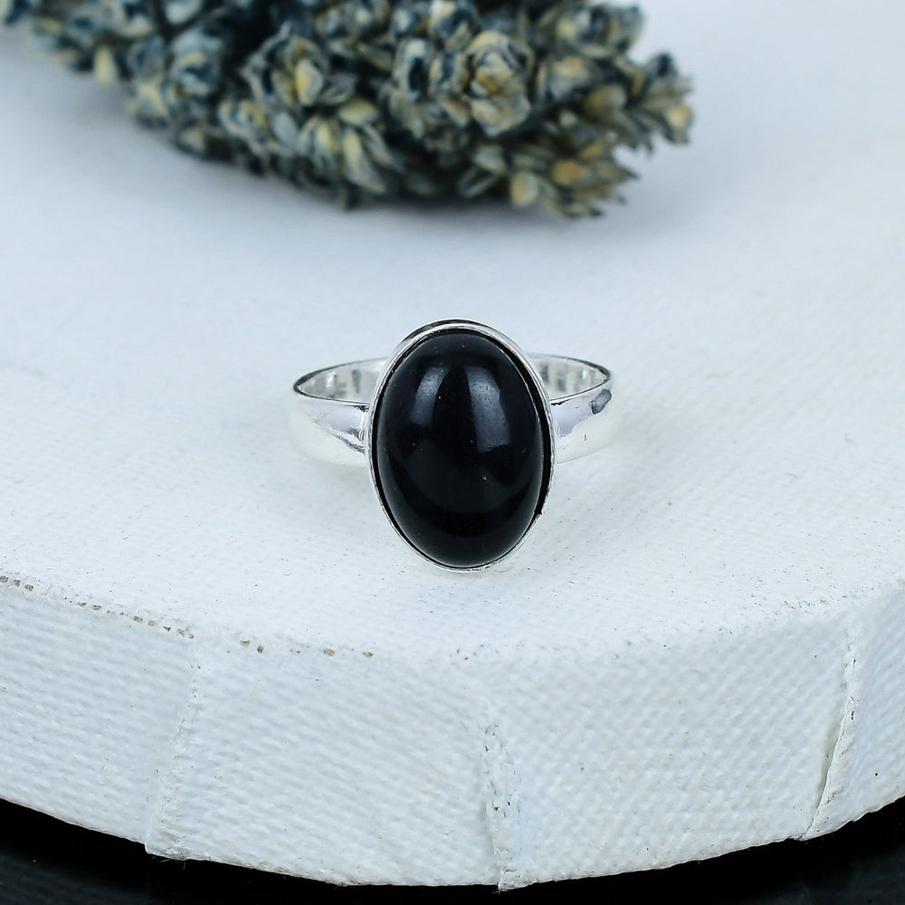 ZAREYA Black Onyx Oval Ring – 925 Silver | Bold Minimalist Statement Ring