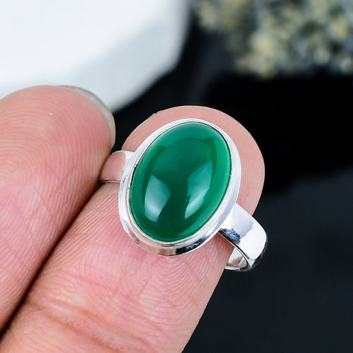 ZAREYA Green Onyx Ring – 925 Silver | Oval Bold Energy Stone