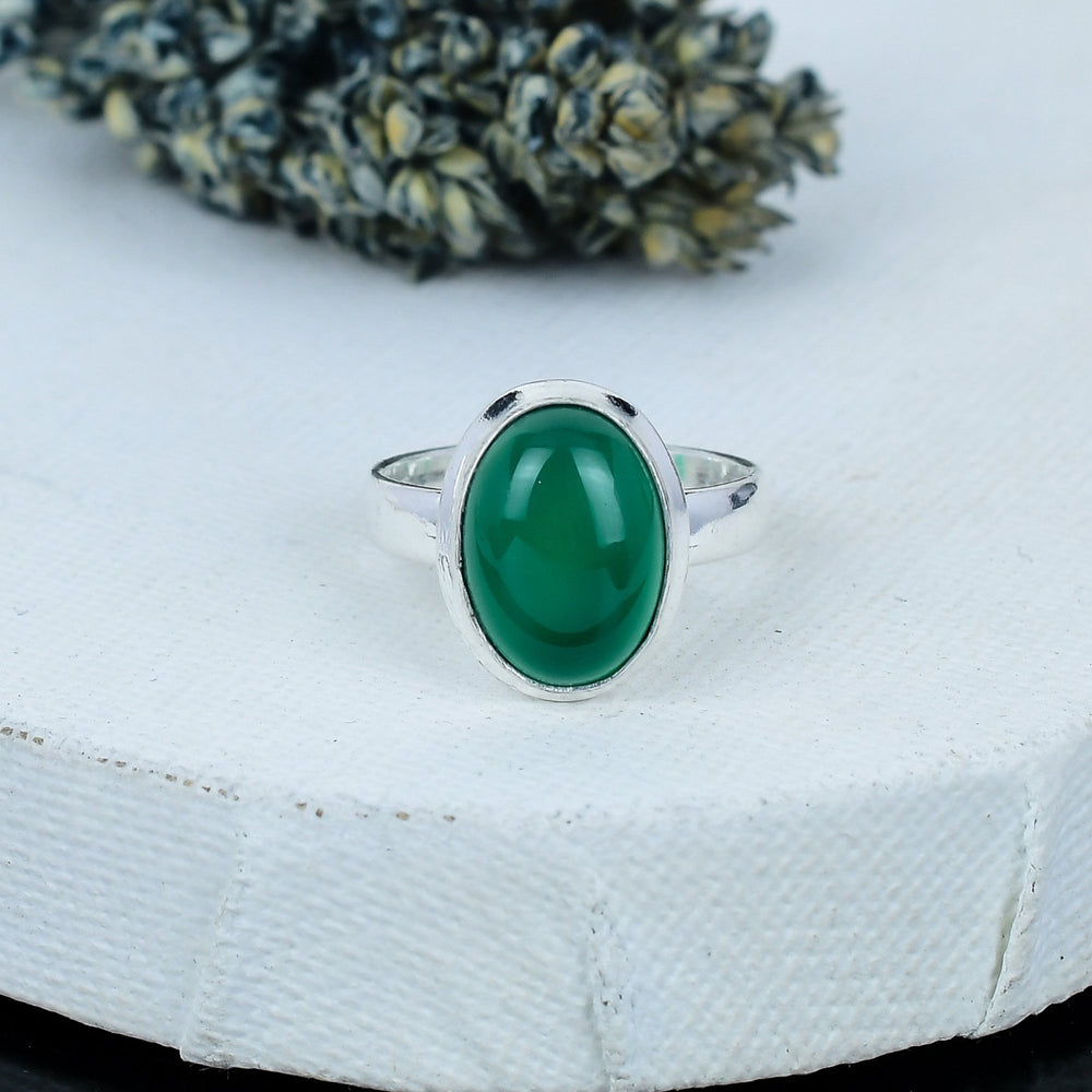 ZAREYA Green Onyx Ring – 925 Silver | Oval Bold Energy Stone