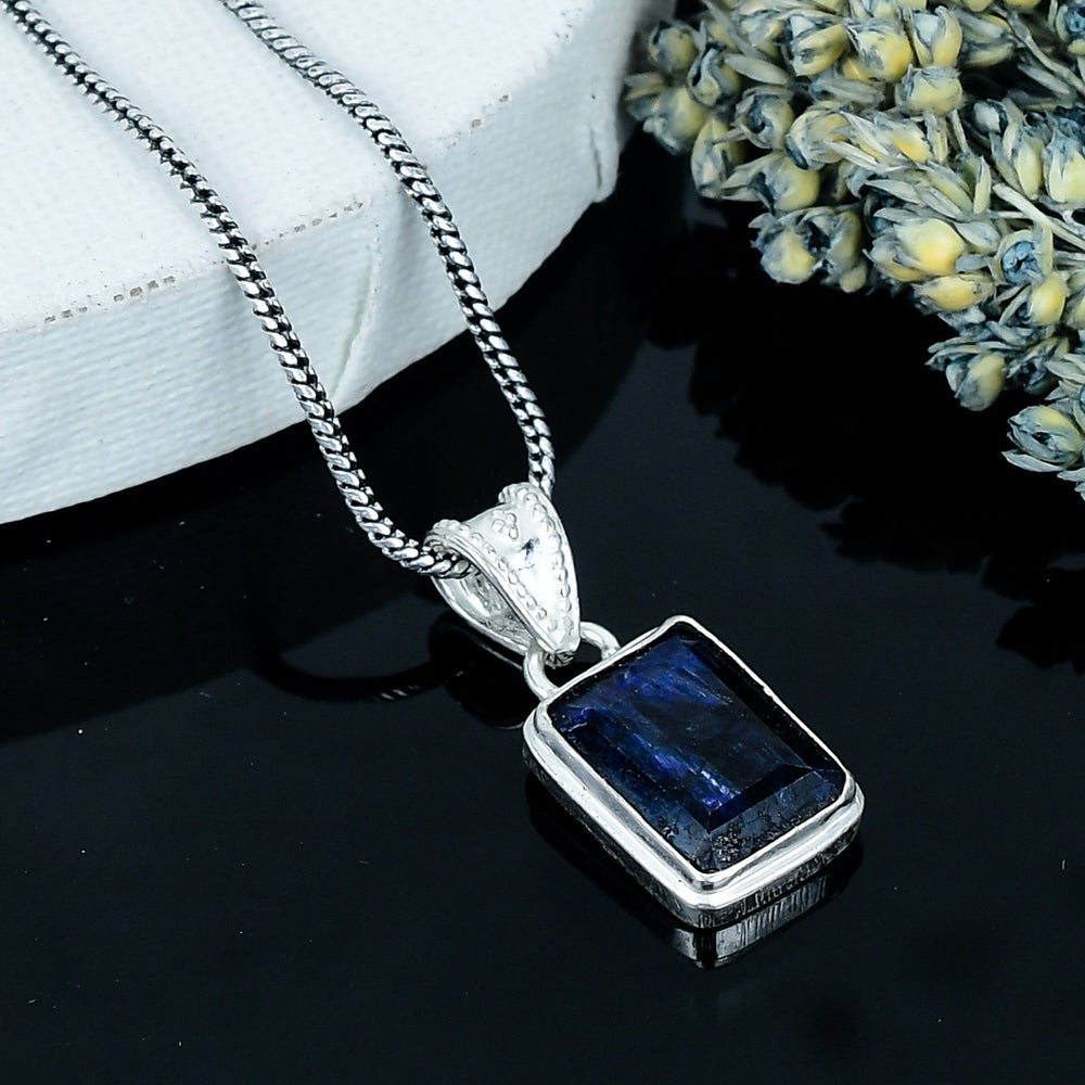 ZAREYA Midnight Depth Pendant – 925 Silver | Blue Rectangle Statement