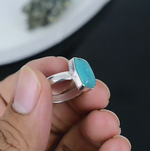 ZAREYA Turquoise Dream Ring – 925 Silver | Rectangle Minimalist Boho Statement