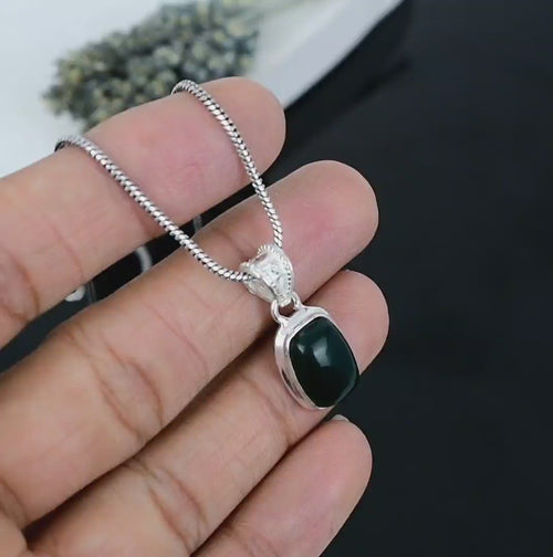 ZAREYA Bloodstone Power Pendant – 925 Silver | Deep Green Bold Statement Necklace