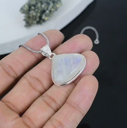 ZAREYA Triangle Moonstone Pendant – 925 Silver | Feminine Glow Talisman Necklace